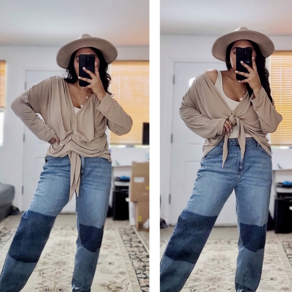 BEHIND THE SCENE'S TOP IN TAUPE TAN